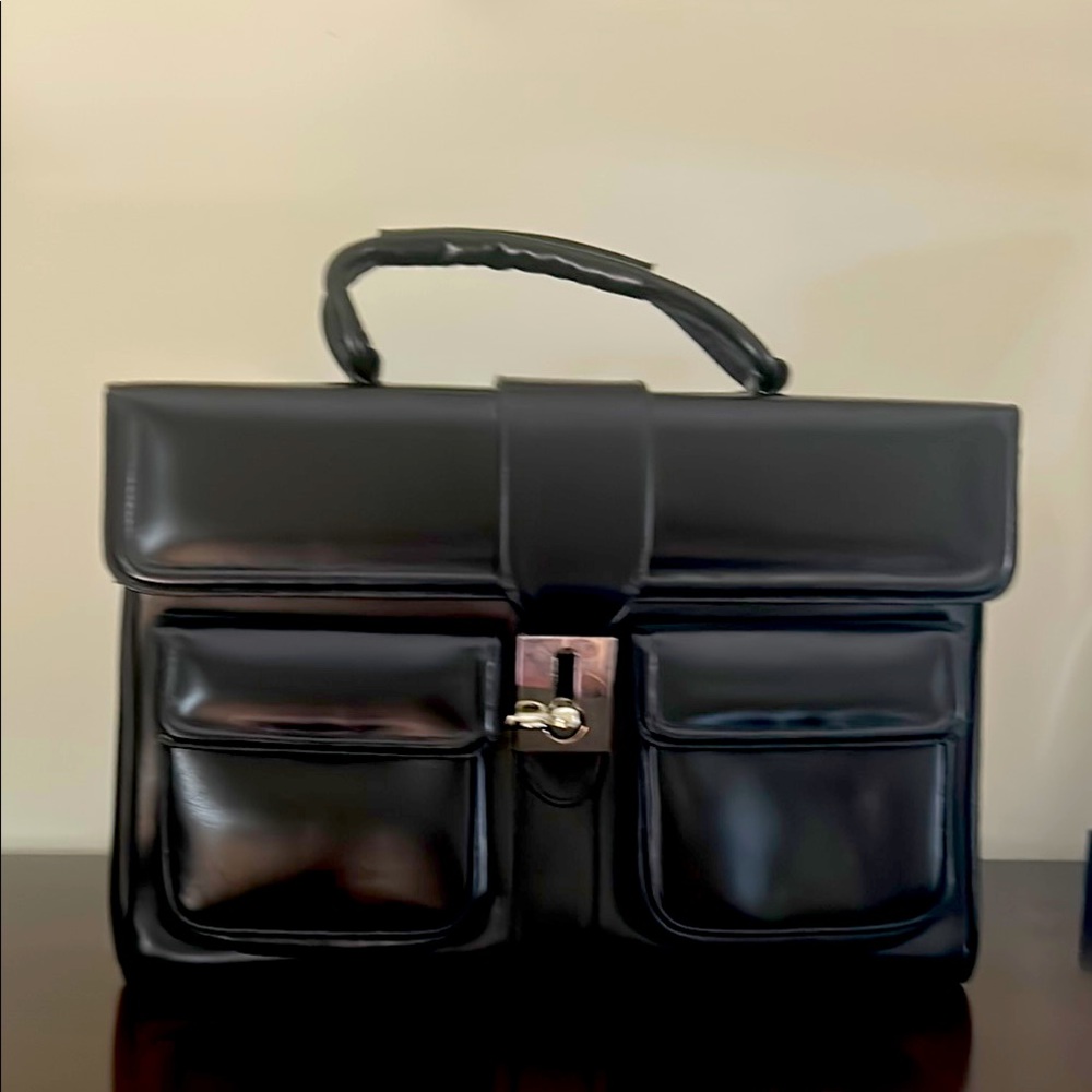 Black leather women’s briefcase made in Spain, unused